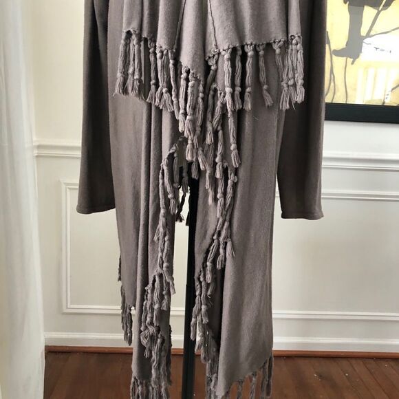 Garnet Hill Fringe Long Cardigan Open Front M - Picture 6 of 9